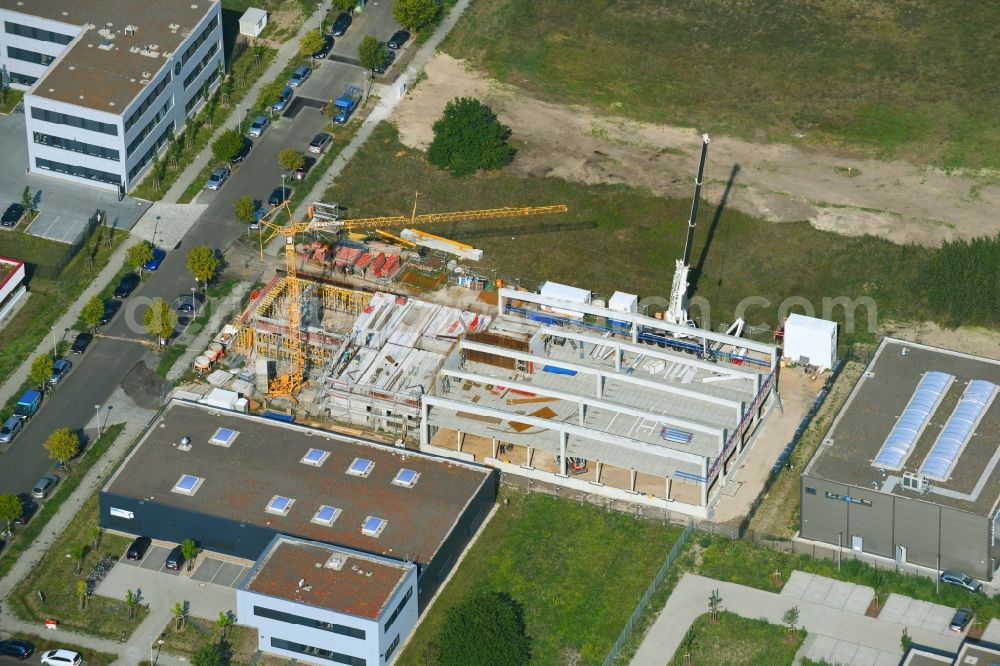 Aerial photograph Berlin - New building construction site in the industrial park on Barbara-McClintock-Strasse corner Ernst-Lau-Strasse in the district Adlershof in Berlin, Germany