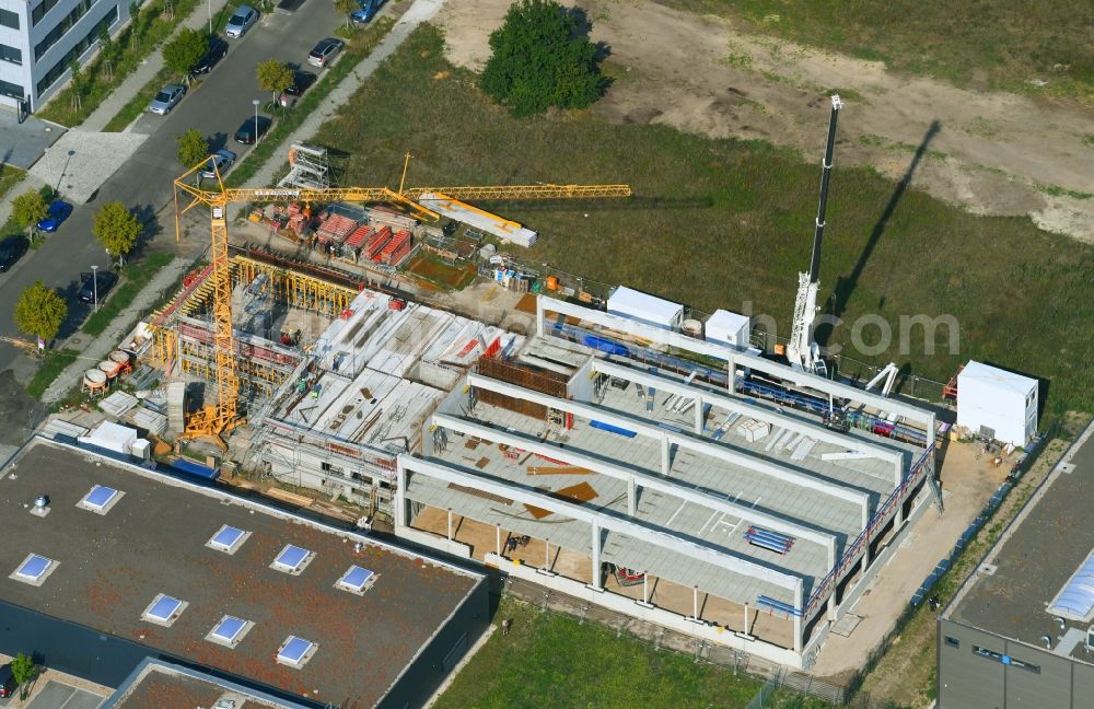 Berlin from above - New building construction site in the industrial park on Barbara-McClintock-Strasse corner Ernst-Lau-Strasse in the district Adlershof in Berlin, Germany