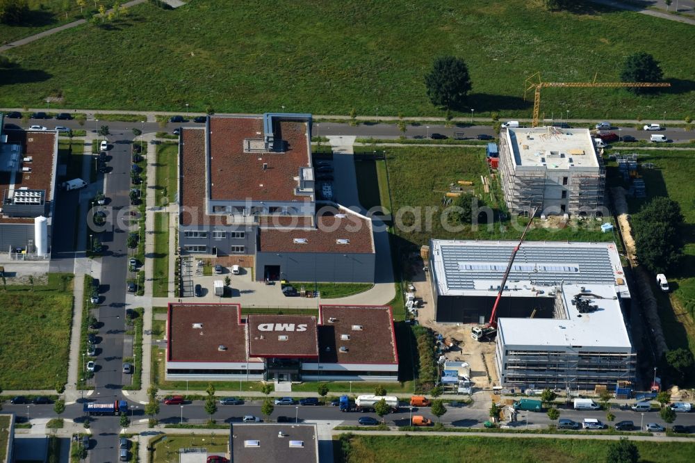 Aerial image Berlin - New building construction site in the industrial park on Barbara-McClintock-Strasse corner Herrmann-Dorner-Allee in Berlin, Germany