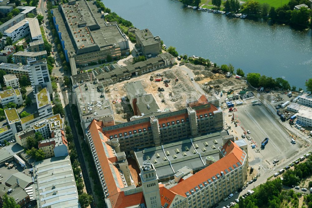 Berlin from the bird's eye view: New building construction site in the industrial park BE-U on street Ostendstrasse in the district Schoeneweide in Berlin, Germany