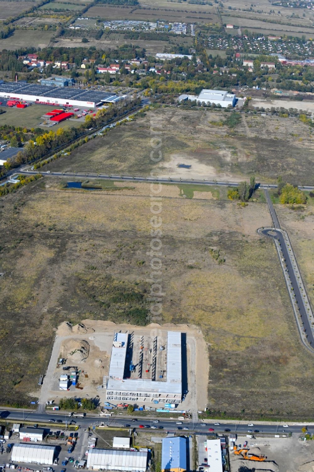 Aerial image Berlin - New building construction site in the industrial park CleanTech Business Park in the district Marzahn in Berlin, Germany