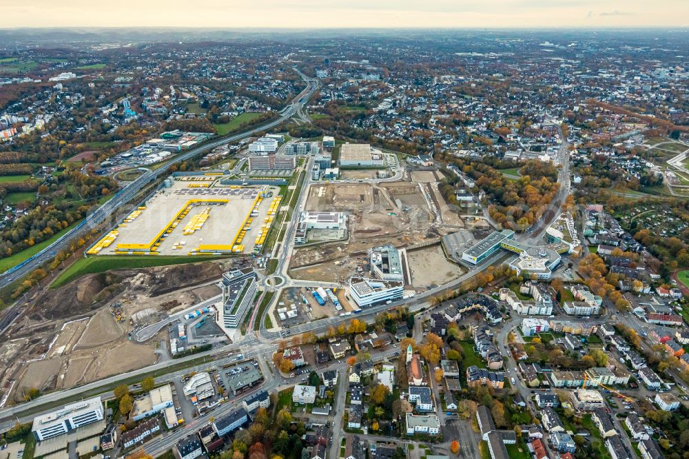 Aerial photograph Bochum - New construction site in the commercial area Development Area MARK 517 on the street Suttner-Nobel-Allee in the district Laer in Bochum in the Ruhr area in the state North Rhine-Westphalia, Germany