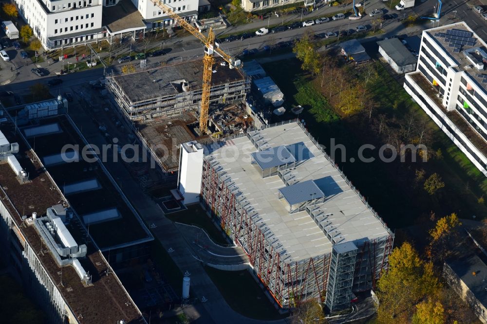 Aerial image Berlin - New building construction site in the industrial park on EUROPA-CENTER Parkhaus Berlin on Albert-Einstein-Strasse in the district Adlershof in Berlin, Germany