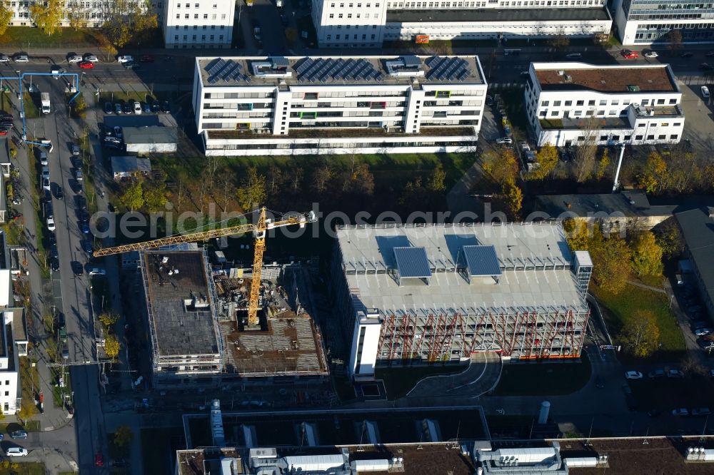 Aerial image Berlin - New building construction site in the industrial park on EUROPA-CENTER Parkhaus Berlin on Albert-Einstein-Strasse in the district Adlershof in Berlin, Germany