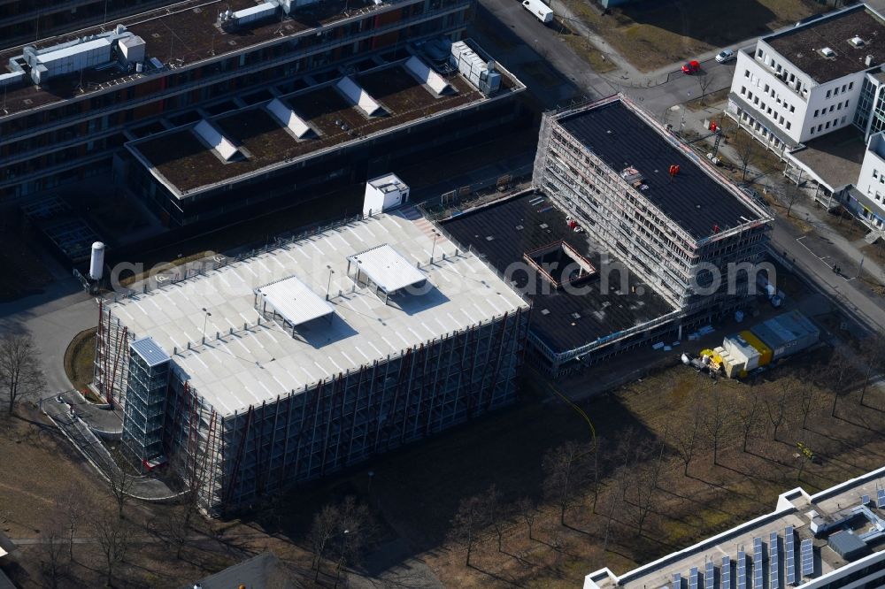 Aerial image Berlin - New building construction site in the industrial park on EUROPA-CENTER Parkhaus Berlin on Albert-Einstein-Strasse in the district Adlershof in Berlin, Germany