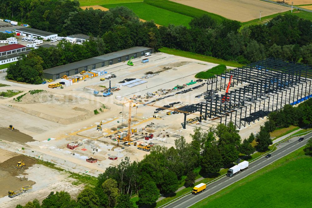 Aerial photograph Günzburg - New building construction site in the industrial park of Frasers Property Industrial on street Lochfelbenstrasse - Dillinger Strasse in Guenzburg in the state Bavaria, Germany