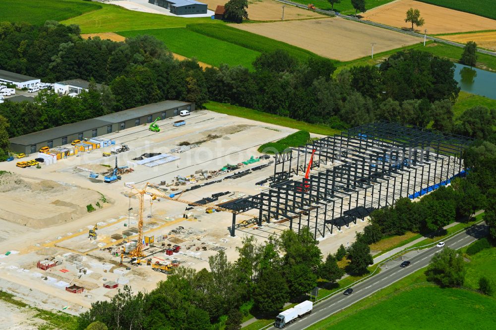 Günzburg from above - New building construction site in the industrial park of Frasers Property Industrial on street Lochfelbenstrasse - Dillinger Strasse in Guenzburg in the state Bavaria, Germany