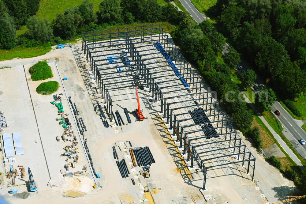 Günzburg from the bird's eye view: New building construction site in the industrial park of Frasers Property Industrial on street Lochfelbenstrasse - Dillinger Strasse in Guenzburg in the state Bavaria, Germany