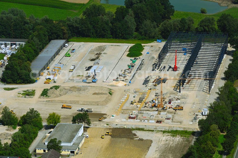 Aerial image Günzburg - New building construction site in the industrial park of Frasers Property Industrial on street Lochfelbenstrasse - Dillinger Strasse in Guenzburg in the state Bavaria, Germany