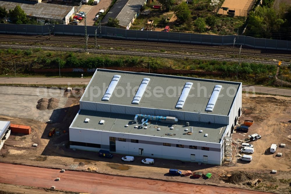 Halle (Saale) from the bird's eye view: New building construction site in the industrial park Am Gueterbahnhof in Halle (Saale) in the state Saxony-Anhalt, Germany