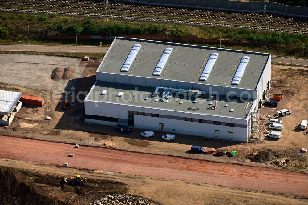 Aerial image Halle (Saale) - New building construction site in the industrial park Am Gueterbahnhof in Halle (Saale) in the state Saxony-Anhalt, Germany