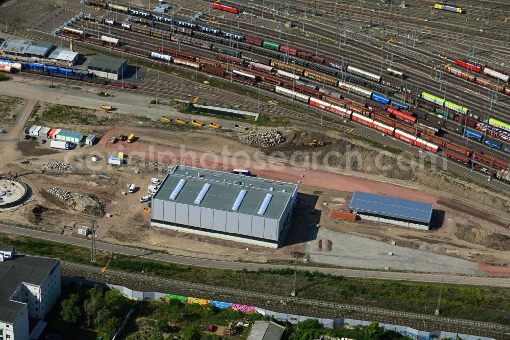 Halle (Saale) from above - New building construction site in the industrial park Am Gueterbahnhof in Halle (Saale) in the state Saxony-Anhalt, Germany