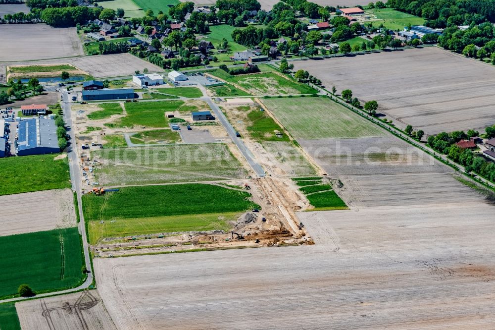 Hammah from the bird's eye view: New building construction site in the industrial park in Hammah in the state Lower Saxony, Germany