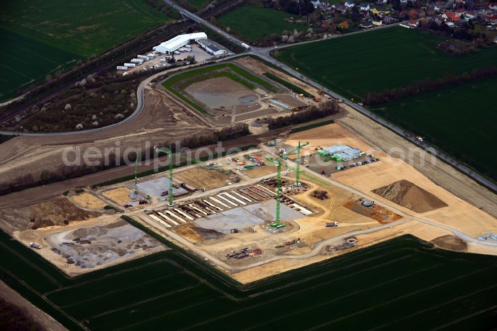 Seehausen from the bird's eye view: New building construction site in the industrial park Industriegebiet Seehausen II an der Bundesstrasse 184 in Seehausen in the state Saxony, Germany