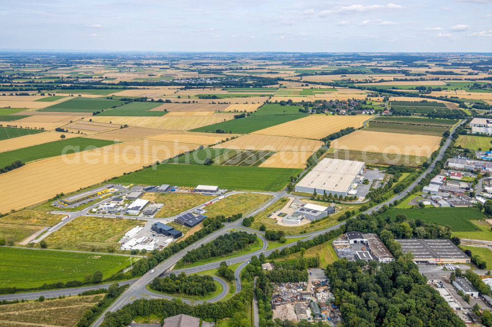 Aerial image Soest - New building construction site in the industrial park of Industriegebiet Wasserfuhr along the Opmuender Weg and the B475 in Soest in the state North Rhine-Westphalia, Germany