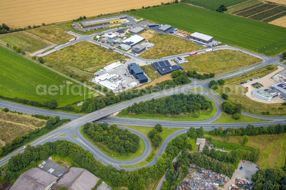 Aerial photograph Soest - New building construction site in the industrial park of Industriegebiet Wasserfuhr along the Opmuender Weg and the B475 in Soest in the state North Rhine-Westphalia, Germany