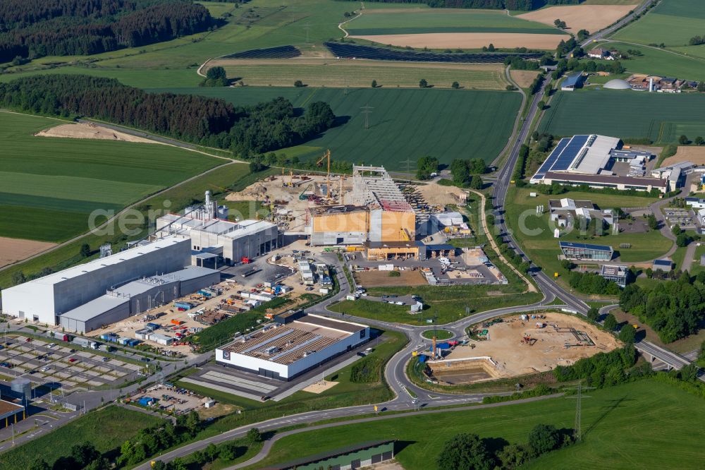 Aerial image Meßkirch - New building construction site in the industrial park Industriepark Noerdlicher Bodensee with best wood SCHNEIDER GmbH in Messkirch in the state Baden-Wuerttemberg, Germany