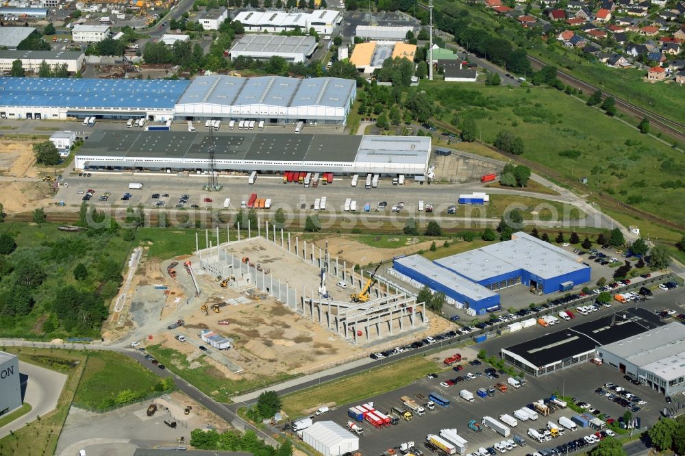 Hoppegarten from above - New building construction site in the industrial park Industriestrasse - Alter Feldweg of Firma coolback GmbH in the district Dahlwitz-Hoppegarten in Hoppegarten in the state Brandenburg, Germany