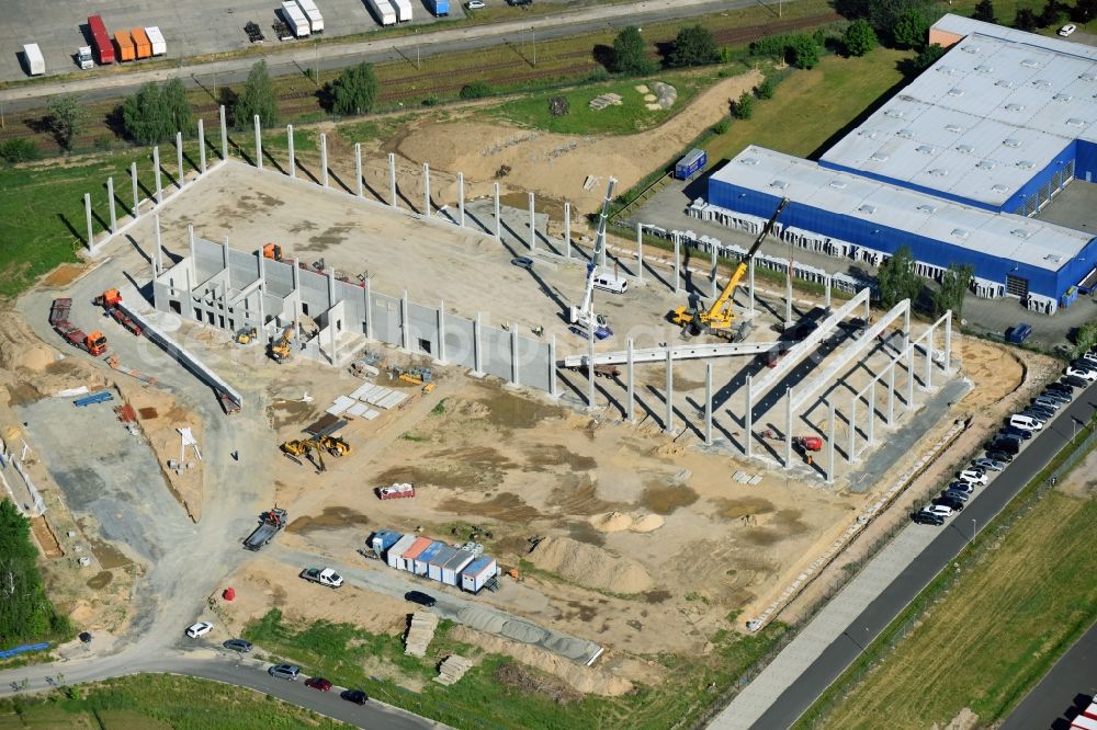 Aerial photograph Hoppegarten - New building construction site in the industrial park Industriestrasse - Alter Feldweg of Firma coolback GmbH in the district Dahlwitz-Hoppegarten in Hoppegarten in the state Brandenburg, Germany