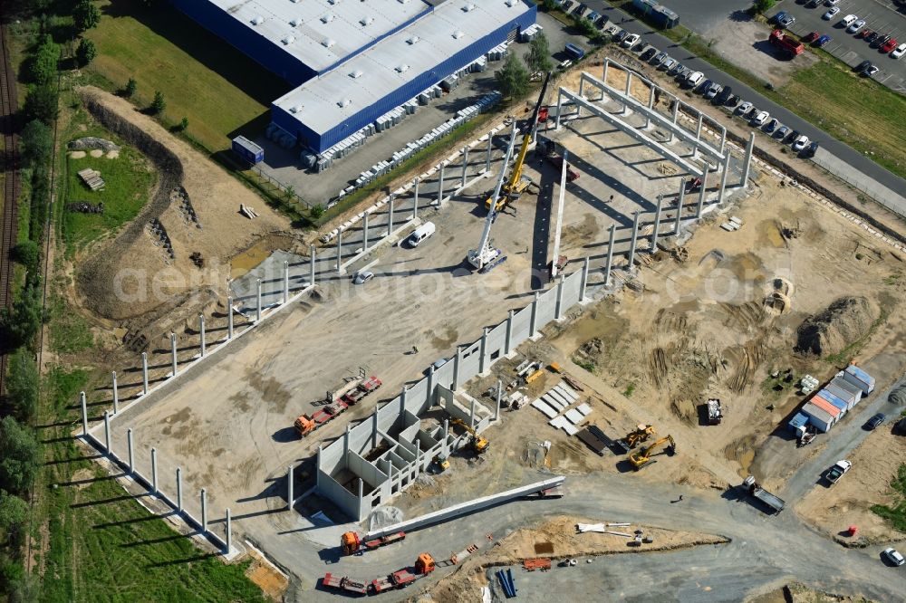 Hoppegarten from above - New building construction site in the industrial park Industriestrasse - Alter Feldweg of Firma coolback GmbH in the district Dahlwitz-Hoppegarten in Hoppegarten in the state Brandenburg, Germany