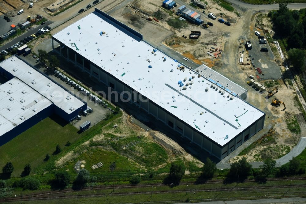 Hoppegarten from above - New building construction site in the industrial park Industriestrasse - Alter Feldweg of Firma coolback GmbH in the district Dahlwitz-Hoppegarten in Hoppegarten in the state Brandenburg, Germany