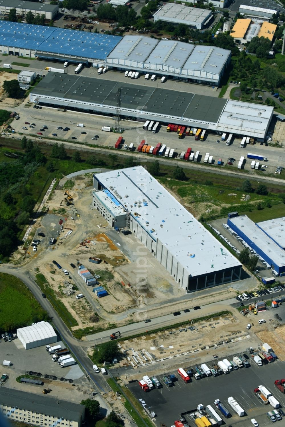 Hoppegarten from above - New building construction site in the industrial park Industriestrasse - Alter Feldweg of Firma coolback GmbH in the district Dahlwitz-Hoppegarten in Hoppegarten in the state Brandenburg, Germany