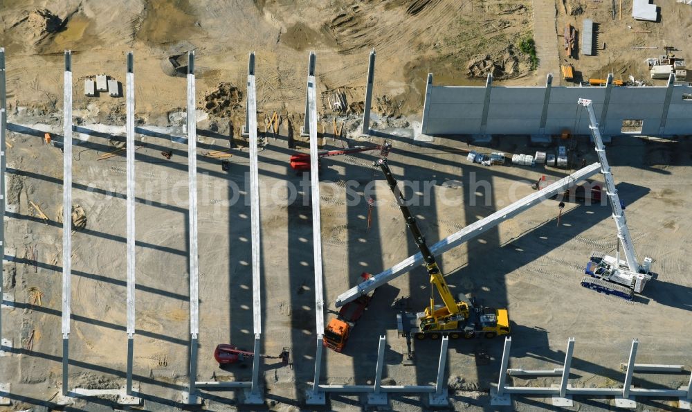 Aerial photograph Hoppegarten - New building construction site in the industrial park Industriestrasse - Alter Feldweg of Firma coolback GmbH in the district Dahlwitz-Hoppegarten in Hoppegarten in the state Brandenburg, Germany