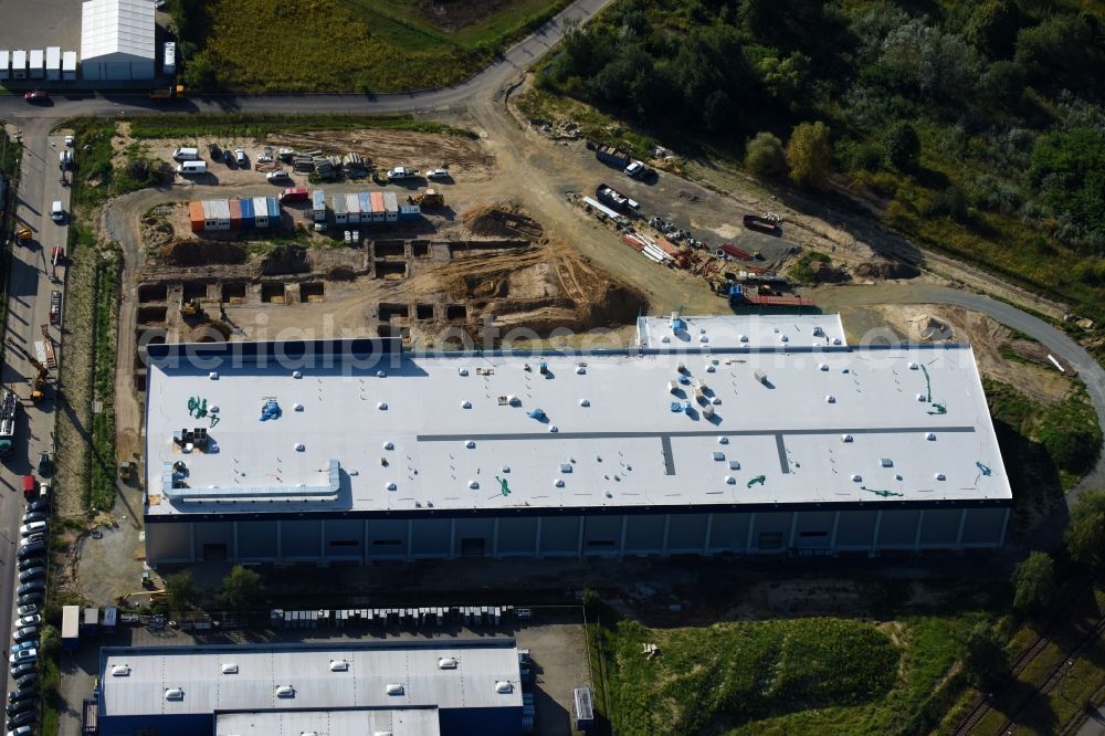 Aerial image Hoppegarten - New building construction site in the industrial park Industriestrasse - Alter Feldweg of Firma coolback GmbH in the district Dahlwitz-Hoppegarten in Hoppegarten in the state Brandenburg, Germany