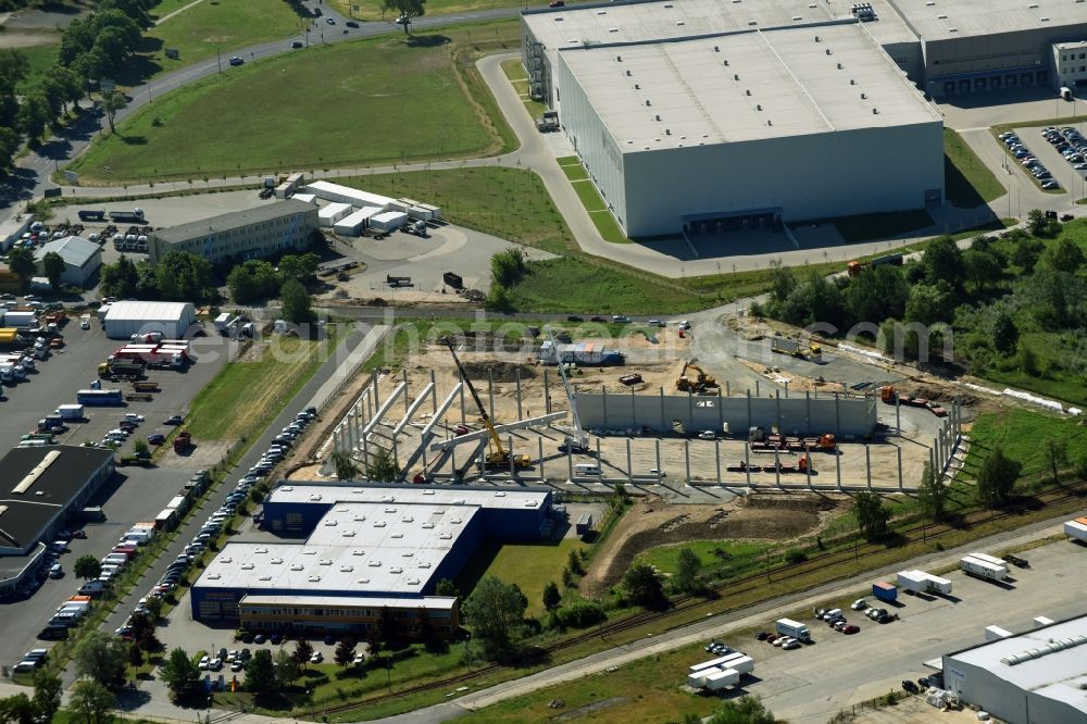 Hoppegarten from above - New building construction site in the industrial park Industriestrasse - Alter Feldweg of Firma coolback GmbH in the district Dahlwitz-Hoppegarten in Hoppegarten in the state Brandenburg, Germany