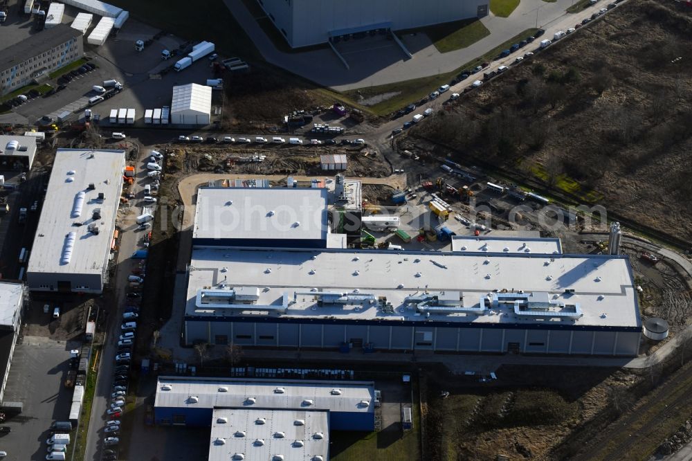 Aerial image Hoppegarten - New building construction site in the industrial park Industriestrasse - Alter Feldweg of Firma coolback GmbH in the district Dahlwitz-Hoppegarten in Hoppegarten in the state Brandenburg, Germany