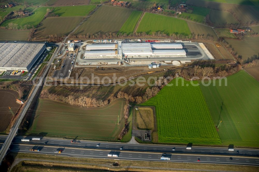 Aerial photograph Hamm - New building construction site in the industrial park InlogParc in the district Westerboenen in Hamm in the state North Rhine-Westphalia, Germany