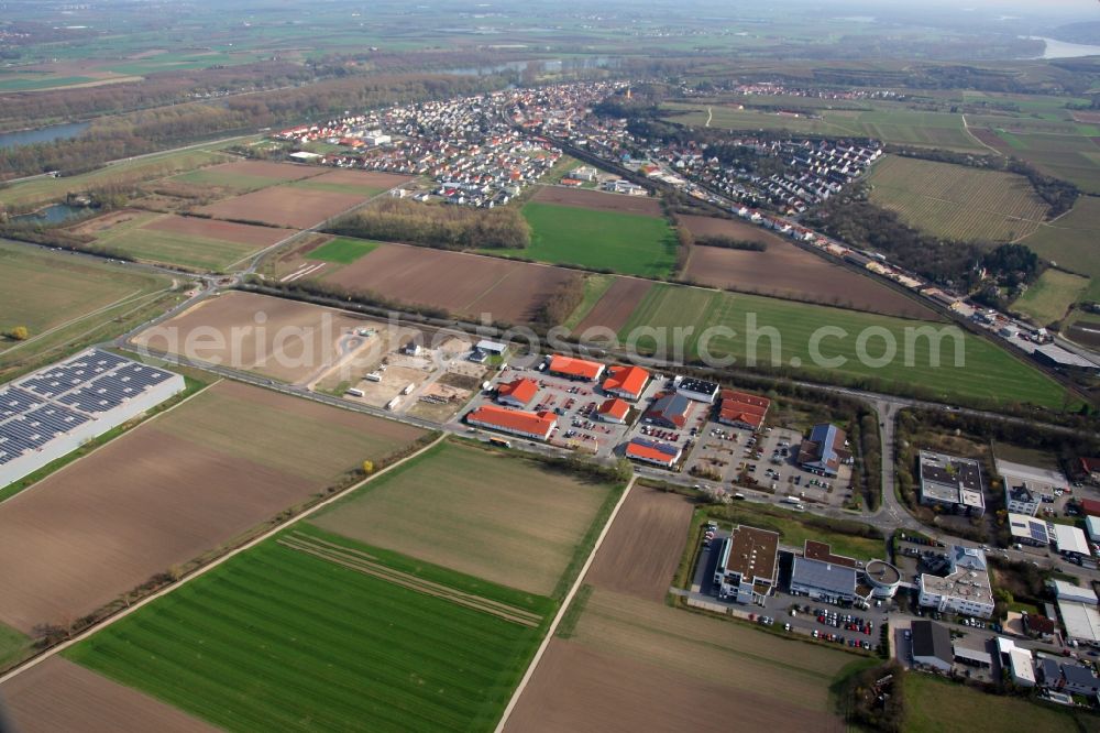 Bodenheim from the bird's eye view: New building construction site in the industrial parkLange Ruthe in Bodenheim in the state Rhineland-Palatinate