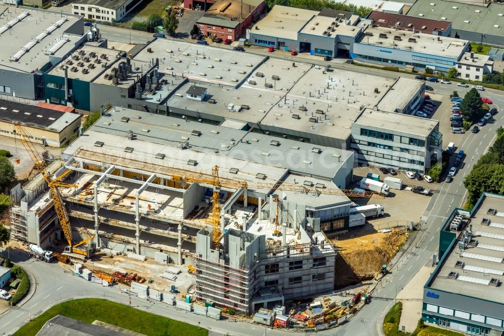 Aerial photograph Ennepetal - New building construction site in the industrial park Oeklinghausen of BIW Isolierstoffe GmbH on Memelstrasse corner Pregelstrasse in Ennepetal in the state North Rhine-Westphalia, Germany