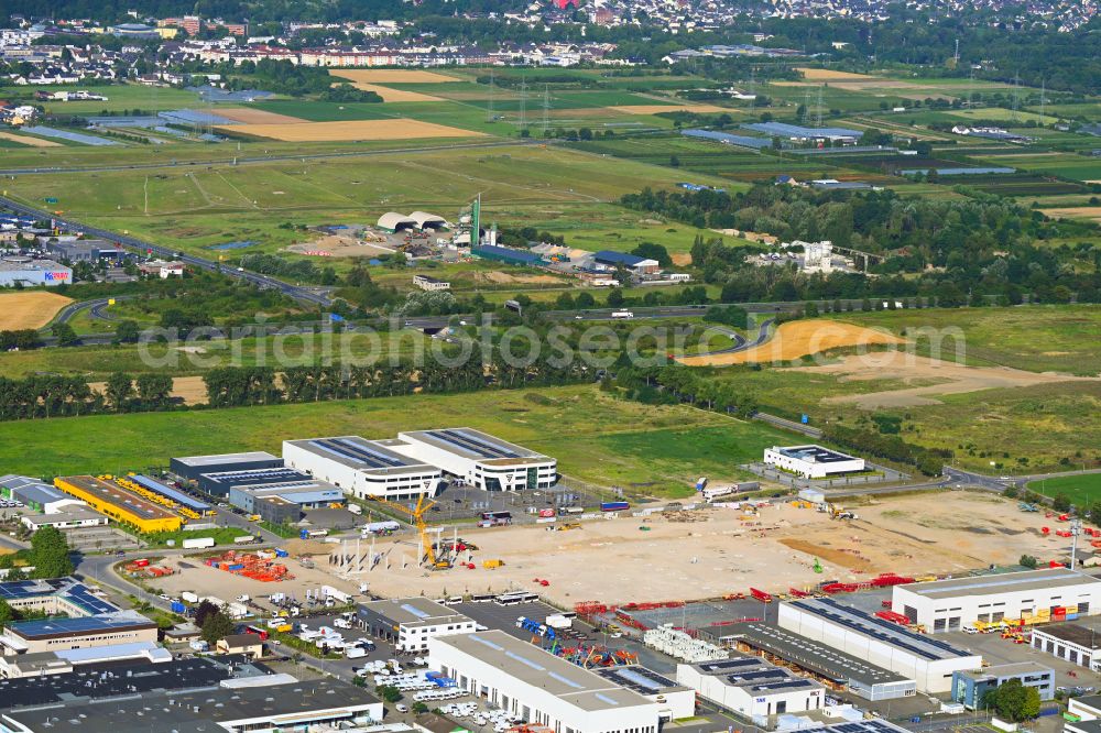 Aerial photograph Hersel - New building construction site in the industrial park Panattoni Park Bonn Nord on street Mainstrasse in Hersel in the state North Rhine-Westphalia, Germany