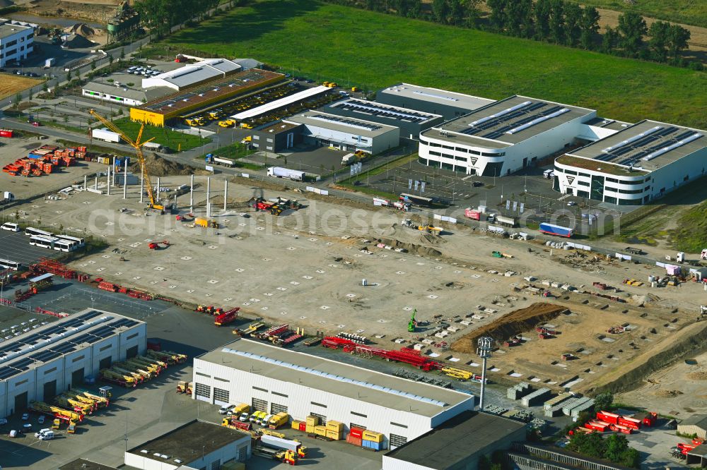 Aerial image Hersel - New building construction site in the industrial park Panattoni Park Bonn Nord on street Mainstrasse in Hersel in the state North Rhine-Westphalia, Germany