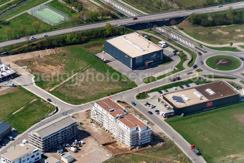 Aerial photograph Ettenheim - New building construction site in the industrial park Radackern along the Bundesstrasse 3 in Ettenheim in the state Baden-Wurttemberg, Germany