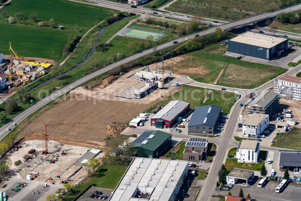 Aerial image Ettenheim - New building construction site in the industrial park Radackern along the Bundesstrasse 3 in Ettenheim in the state Baden-Wurttemberg, Germany