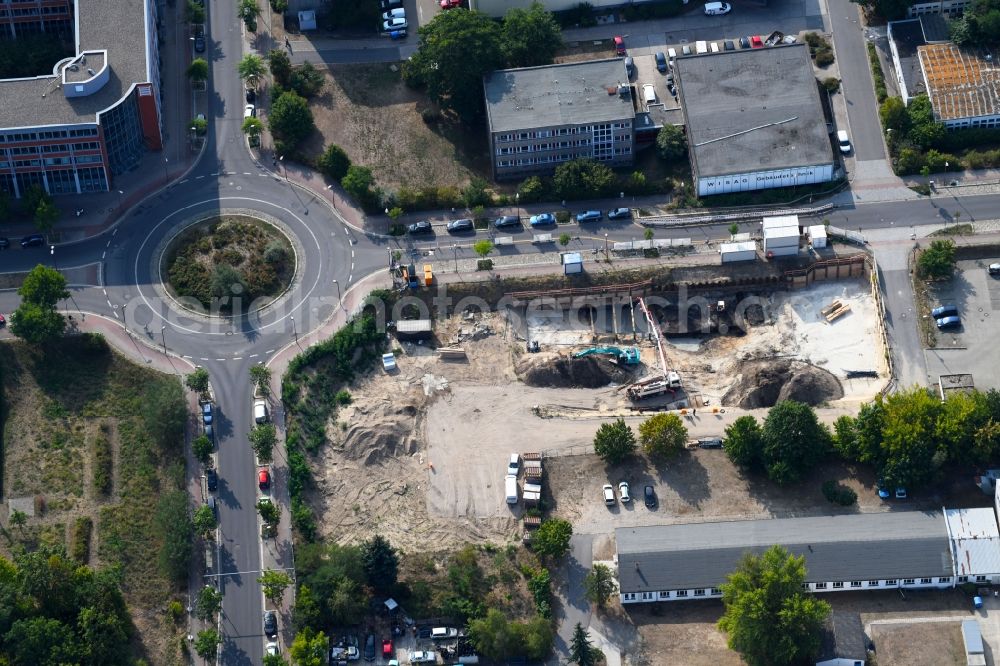 Aerial photograph Teltow - New building construction site in the industrial park Rheinstrasse corner Neissestrasse in Teltow in the state Brandenburg, Germany