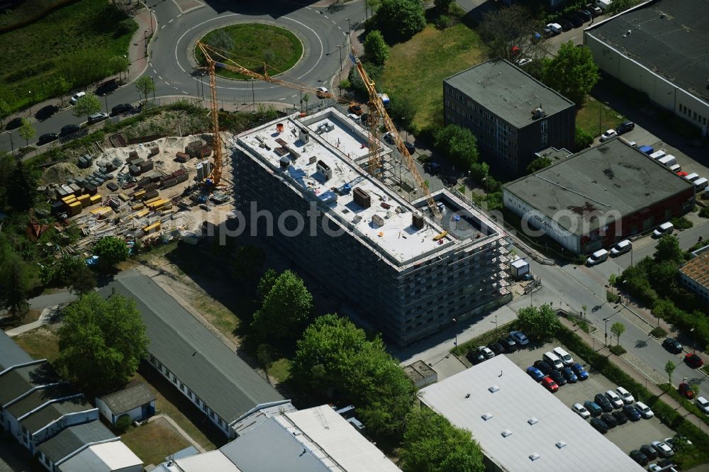 Teltow from the bird's eye view: New building construction site in the industrial park Rheinstrasse corner Neissestrasse in Teltow in the state Brandenburg, Germany