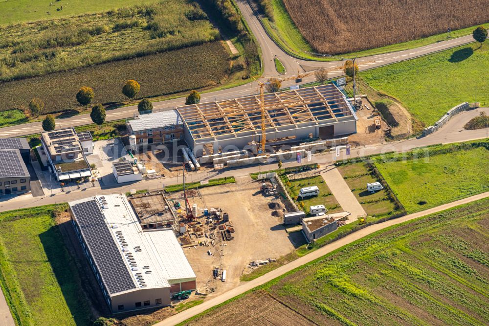 Ringsheim from the bird's eye view: New building construction site in the industrial park on street Emmendinger Strasse in Ringsheim in the state Baden-Wuerttemberg, Germany