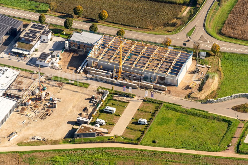 Aerial image Ringsheim - New building construction site in the industrial park on street Emmendinger Strasse in Ringsheim in the state Baden-Wuerttemberg, Germany