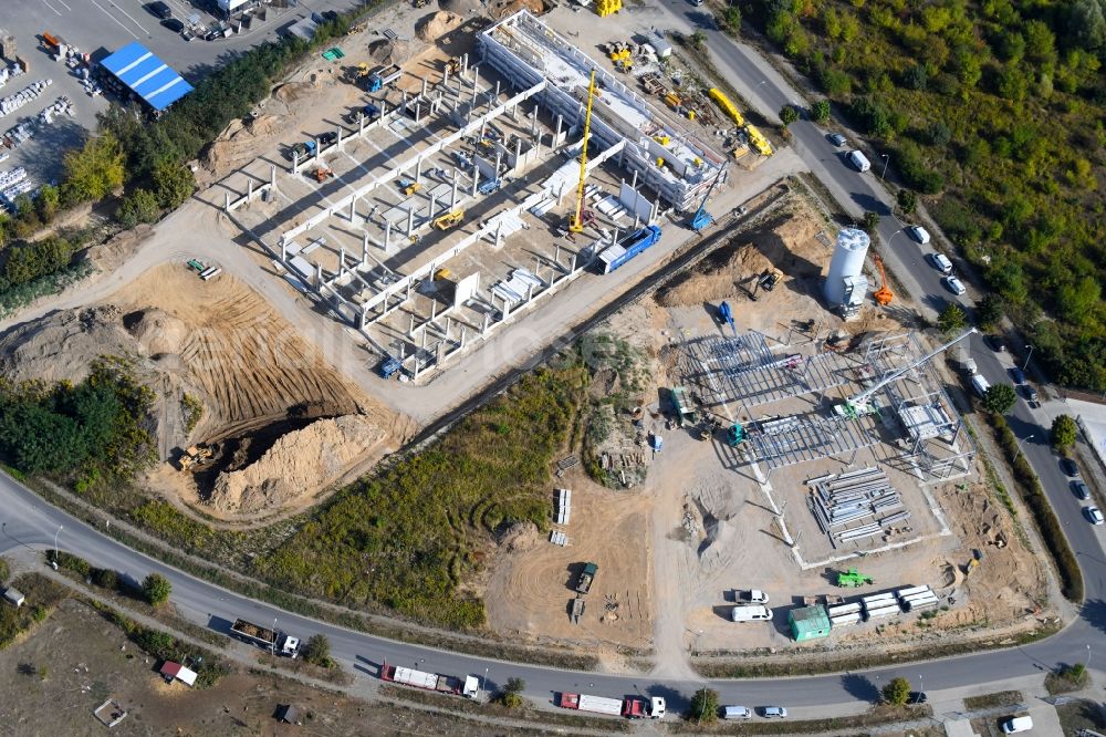 Bernau from the bird's eye view: New building construction site in the industrial park on Ringstrasse in the district Schoenow in Bernau in the state Brandenburg, Germany