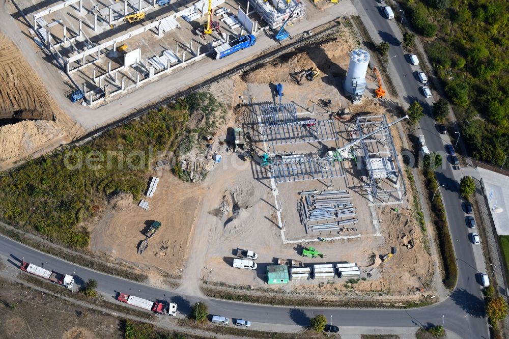 Aerial image Bernau - New building construction site in the industrial park on Ringstrasse in the district Schoenow in Bernau in the state Brandenburg, Germany