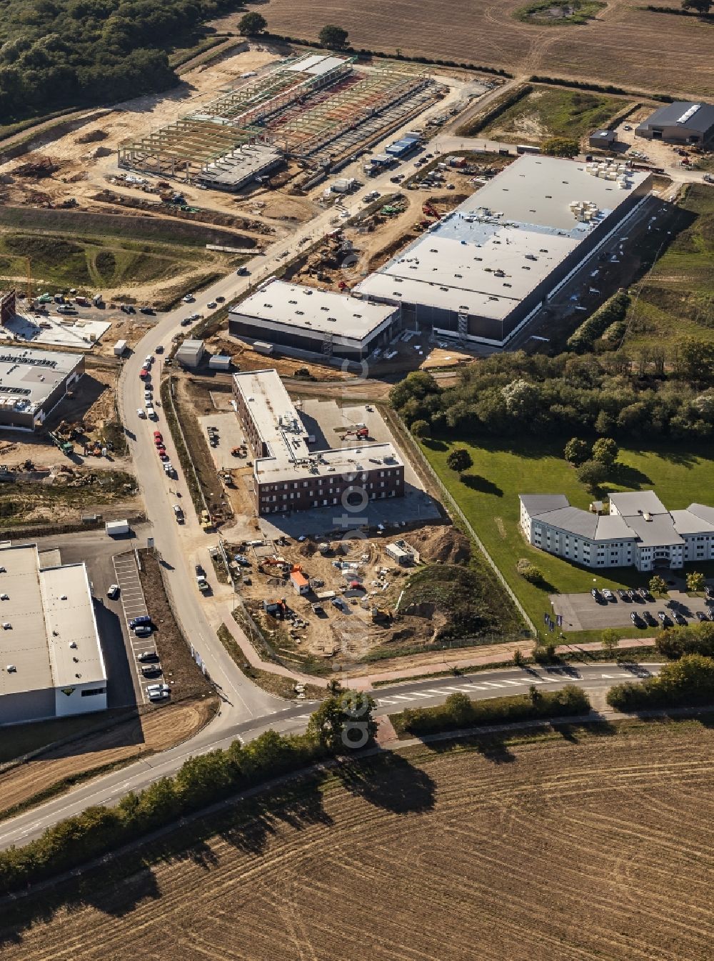 Melsdorf from the bird's eye view: New building construction site in the industrial park Rotenhof in Melsdorf in the state , Germany