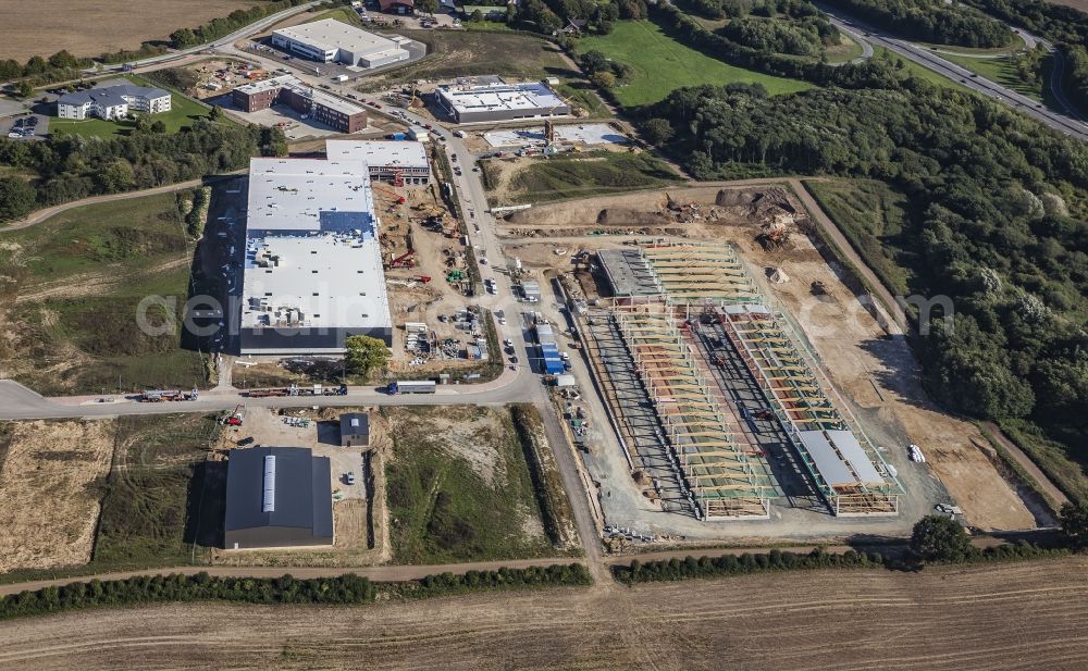 Melsdorf from above - New building construction site in the industrial park Rotenhof in Melsdorf in the state , Germany