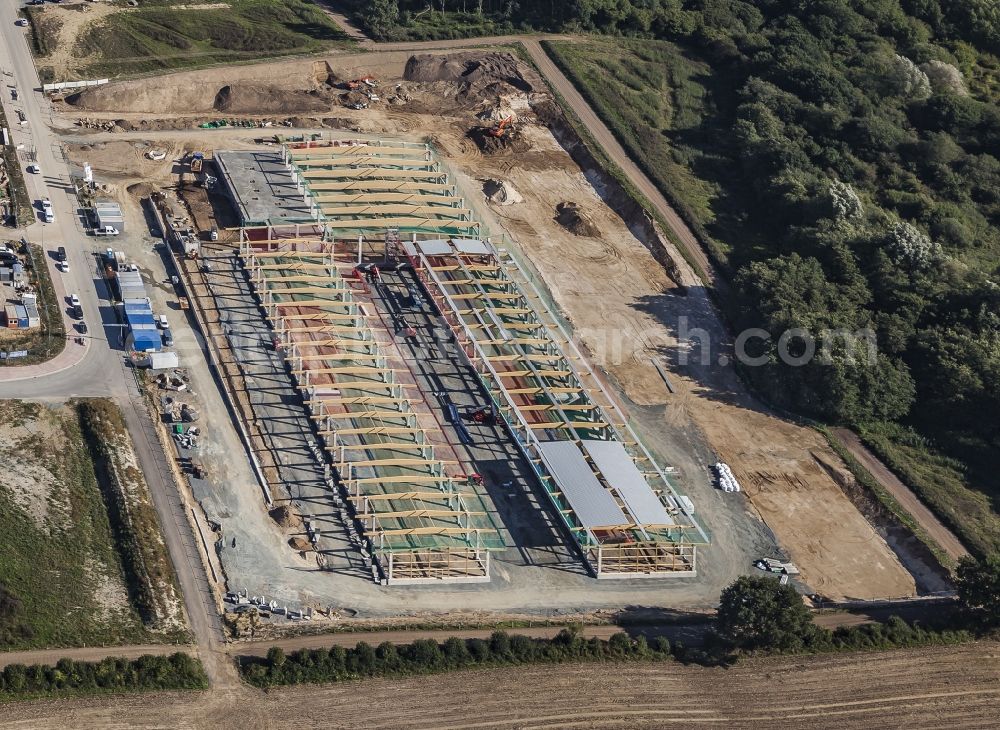 Melsdorf from the bird's eye view: New building construction site in the industrial park Rotenhof in Melsdorf in the state , Germany