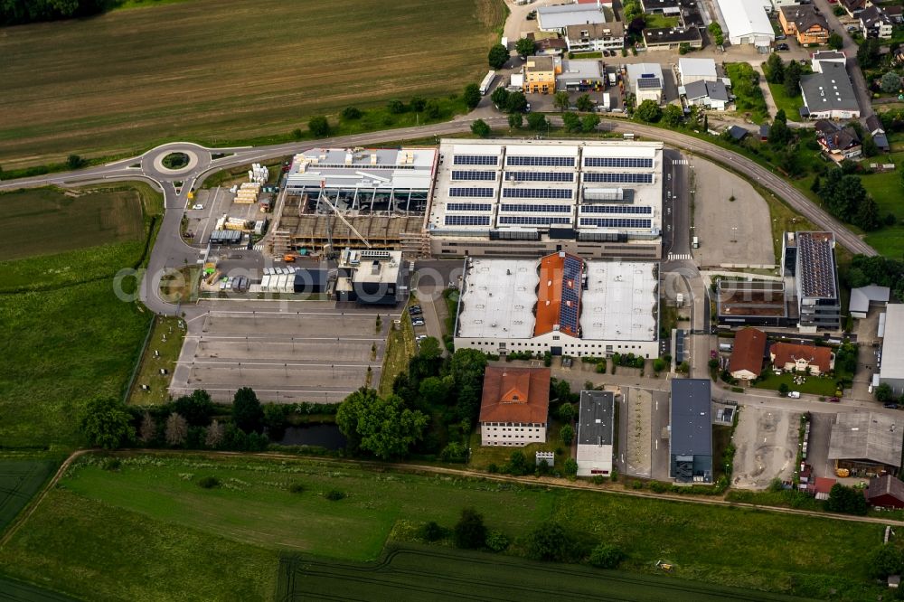 Aerial image Reute - New building construction site in the industrial parkSick AG in Reute in the state Baden-Wuerttemberg, Germany