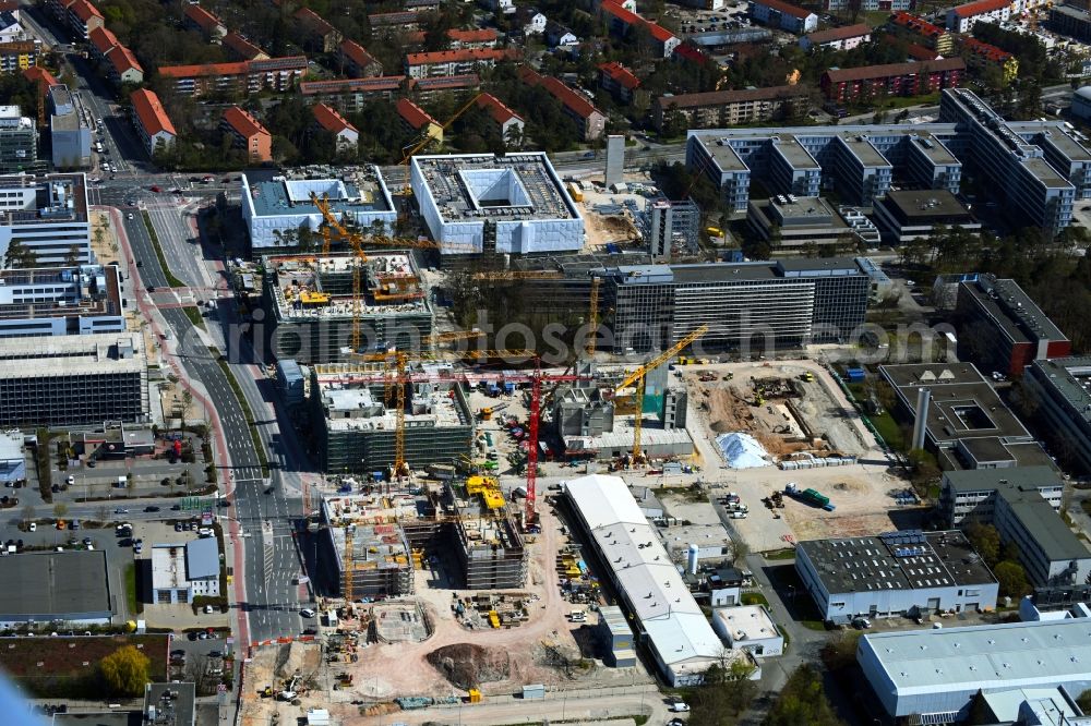 Erlangen from above - New building construction site in the industrial park Siemens- Campus in the district Bruck in Erlangen in the state Bavaria, Germany