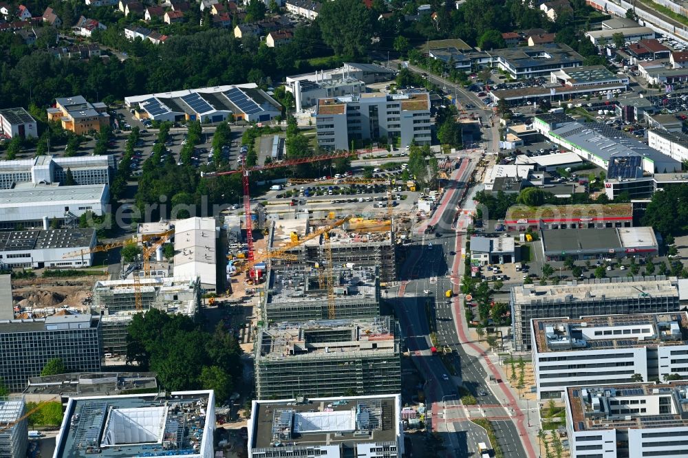 Erlangen from the bird's eye view: New building construction site in the industrial park Siemens- Campus in the district Bruck in Erlangen in the state Bavaria, Germany