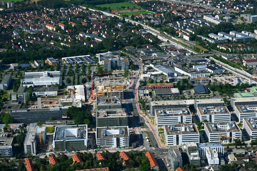 Aerial image Erlangen - New building construction site in the industrial park Siemens- Campus in the district Bruck in Erlangen in the state Bavaria, Germany